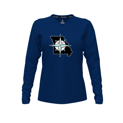 [FTLVCFNV-FYXS-LOGO3] Comfort T-Shirt (Female Youth XS, Navy, V Neck, Logo 3, Long Sleeve)