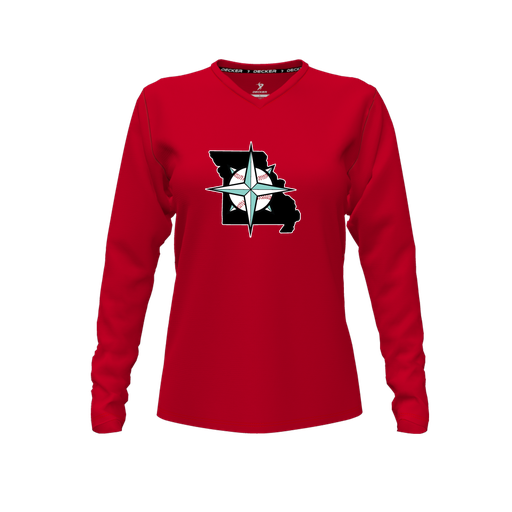 [FTLVCFRD-FYXS-LOGO3] Comfort T-Shirt (Female Youth XS, Red, V Neck, Logo 3, Long Sleeve)