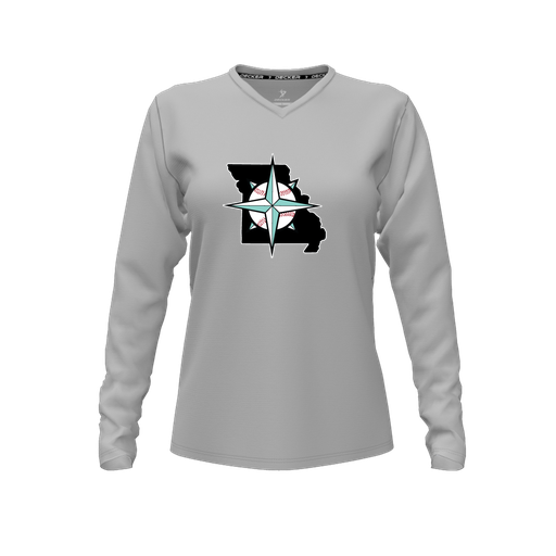 [CUS-DFW-TEES-CMF-VNK-LSL-GRY-FYXS-LOGO3] Decker Comfort T-Shirt (Female Youth XS, Gray, V Neck, Logo 3, Long Sleeve)