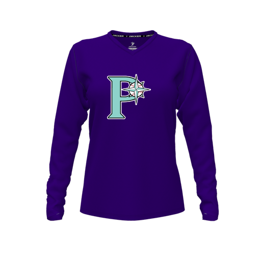 [FTLVCFPP-FYXS-LOGO1] Comfort T-Shirt (Female Youth XS, Purple, V Neck, Logo 1, Long Sleeve)